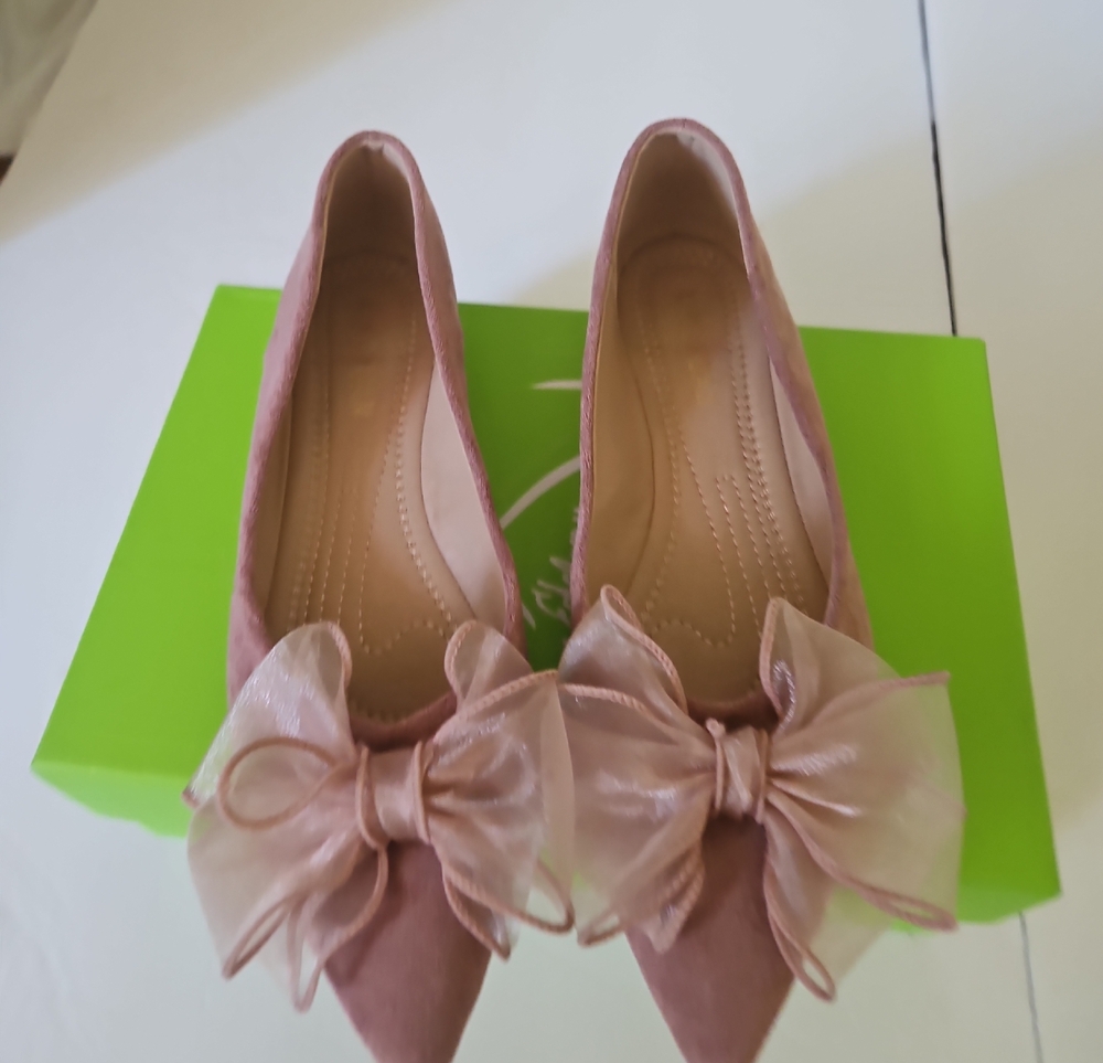 Pink Pointed-Toe Bow Flats - Women's Fashion Ballet Shoes, 7.5